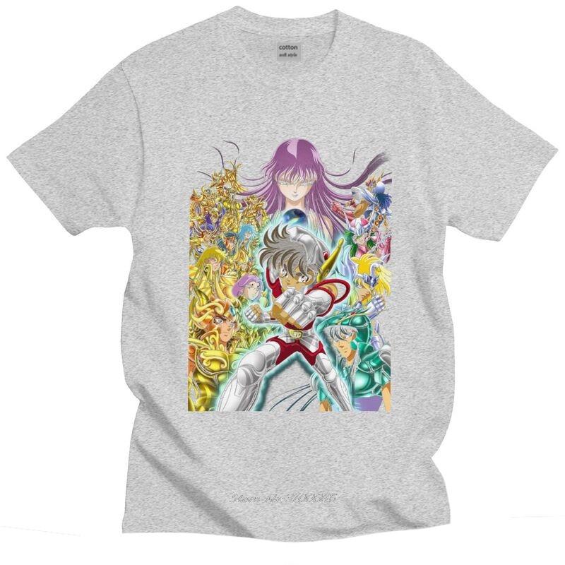 Japanese Mythological Manga Tee Top Saint Seiya T Shirt Men Cotton Tshirt Short Sleeved Knights of the Zodiac T-shirts Clothing