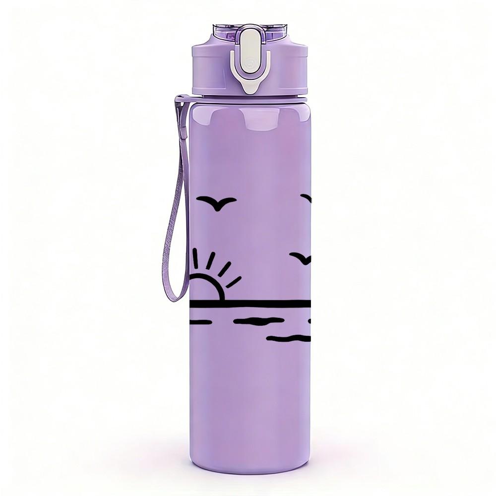 1PC Sunset Seagull Line Art 750ml Color Plastic Sports Water Bottle Leakproof Flip Straw Lid Suitable for Sports Office Home Use