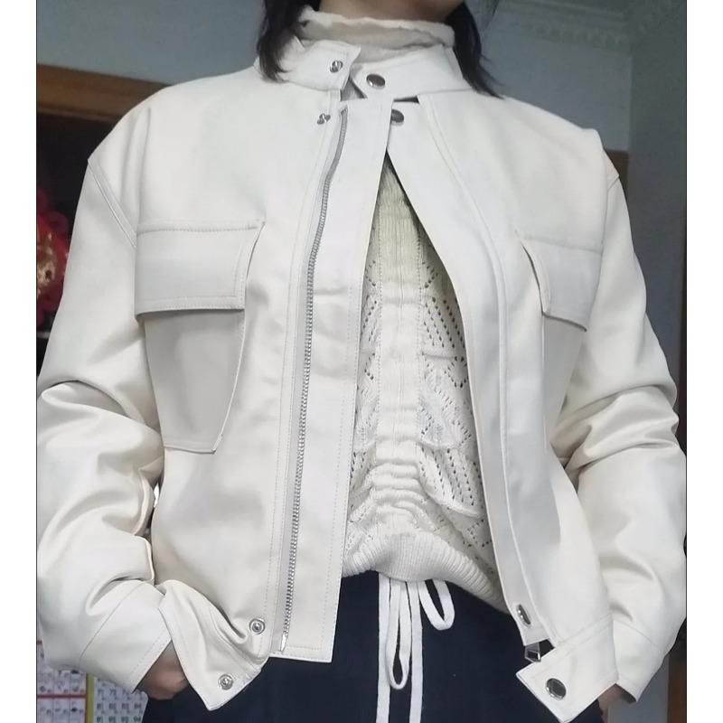 Ležérní volný střih dámská jarní podzimní PU kožená moto bunda módní krátký kabát
