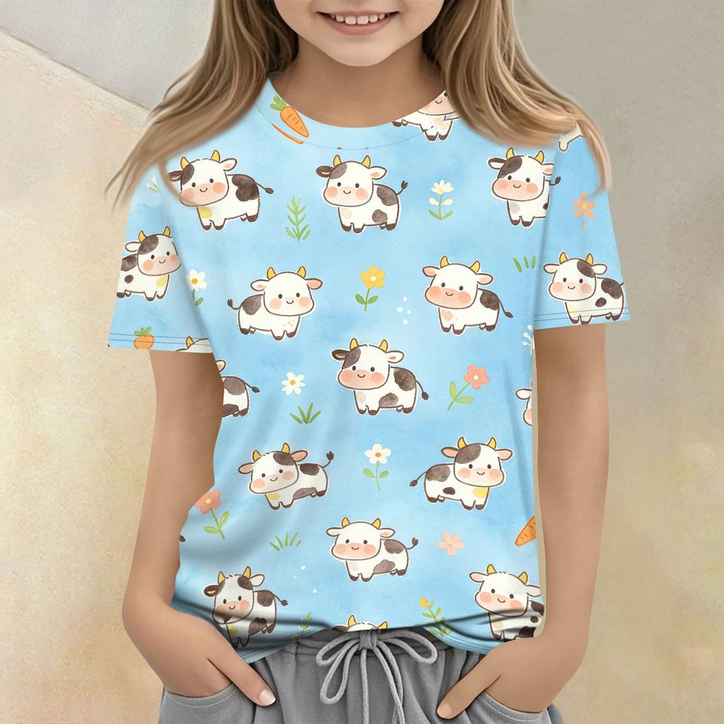 Kids Animal Print Crew Neck Short Sleeve T Shirt Casual Loose Fit Top Soft Comfortable Fabric Suitable for Everyday Wear