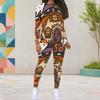 Women Plus Size Round Neck Long Sleeve Skeleton Printed Top Fitted Pants Two Piece Set