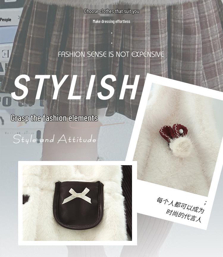 Girls' Fashionable 2025 Autumn/Winter Fur Vest & Knitted Sweater with Pleated Skirt Set