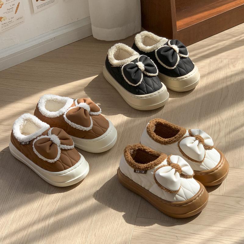 Winter Cotton Slippers Bow Autumn and Winter Couple Indoor Home Use Thickened Soft Bottom Plush Slippers