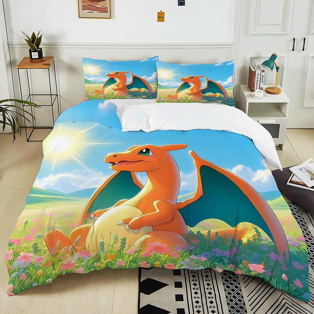 10 Sizes Pokémon Charizard Printed 3PC Bedding Set Duvet Cover  Adult Kids Birthday Gift Full Size Bedding Set Luxury for Gifts
