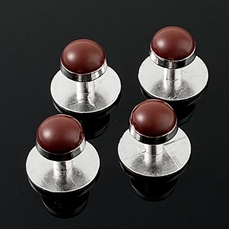Silver Round Cufflink & Tuxedo Stud Set for Men's Wedding or Party