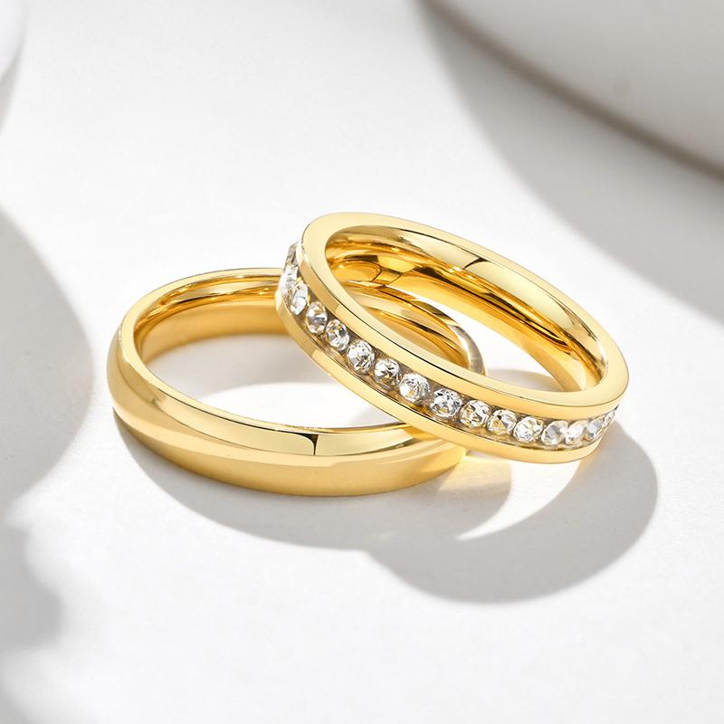 Gold Color Lover Crystal Stainless Steel Rings for Men Women Engagement Wedding Band Fashion Valentine's Day Jewelry