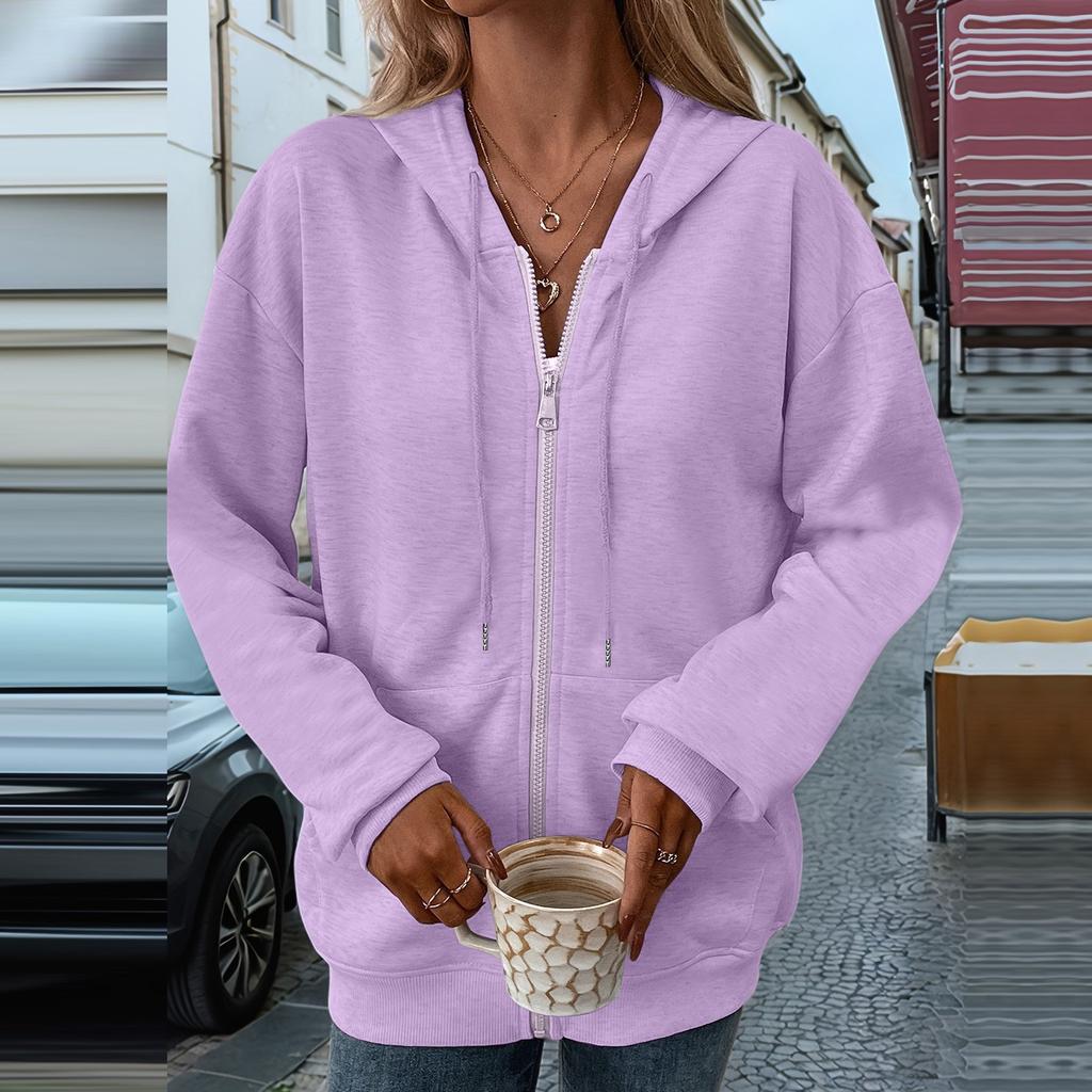 Women's Loose Hooded Sweatshirt Zipper Cardigan Jacket