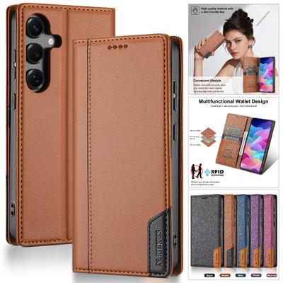 Magnetische Diebstahlschutz-Bürste Leder-Geldbörse Karten-Handyhülle für Samsung Galaxy S25 Edge S24 Ultra S23 Plus S22 S21 S20 FE S10 Hülle