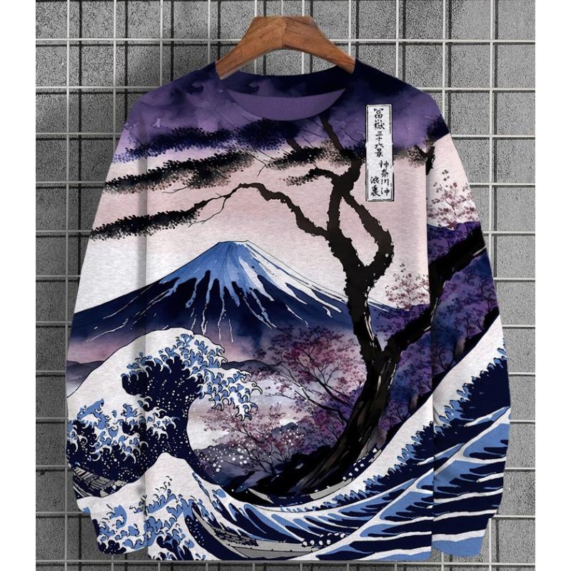 Autumn Unisex Long Sleeved T-shirt Loose Casual Landscape Print Fashionable Daily Commuting T-shirt