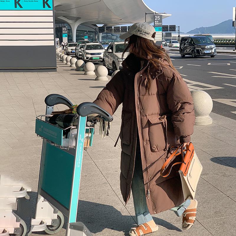 Cotton clothes for women in winter 2025 new Korean loose large pockets thickened jacket long over-the-knee down padded jacket
