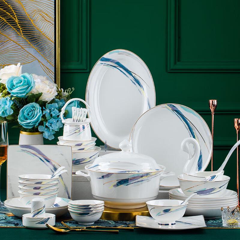 JANLA Jingdezhen Ceramic New Chinese Style 62-Piece Dinnerware Set