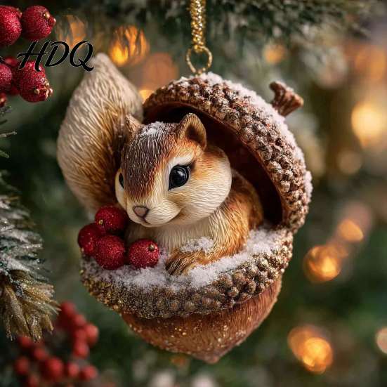 Detailed Woodland Animal Ornaments Pine Cone Christmas Ornaments 2D Flat Acrylic Forest Xmas Tree Pendant Retro Style Pendants Cute Hedgehog