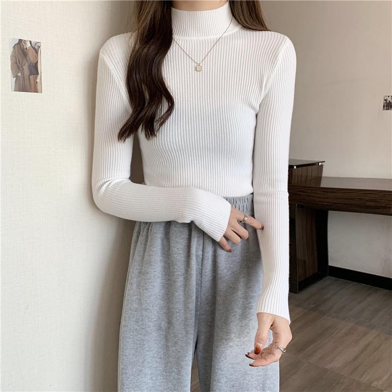 Women's Slim Fit High Neck Sweater: Korean Style, Long Sleeve Knit Top for Autumn/Winter 2024