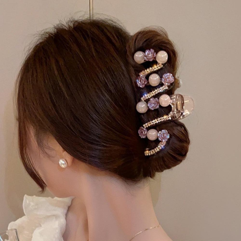 

French Retro Camellia Bead Hair Clip Shark Clip Hair Clip Trendy Hair Accessories 01