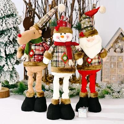 Weihnachtsornament Einziehbarer Schneemann Rentier Weihnachtsmann Kariert Stehend Heimdeko Puppe Geschenk für Kinder 2025 Neujahrsdekorationen