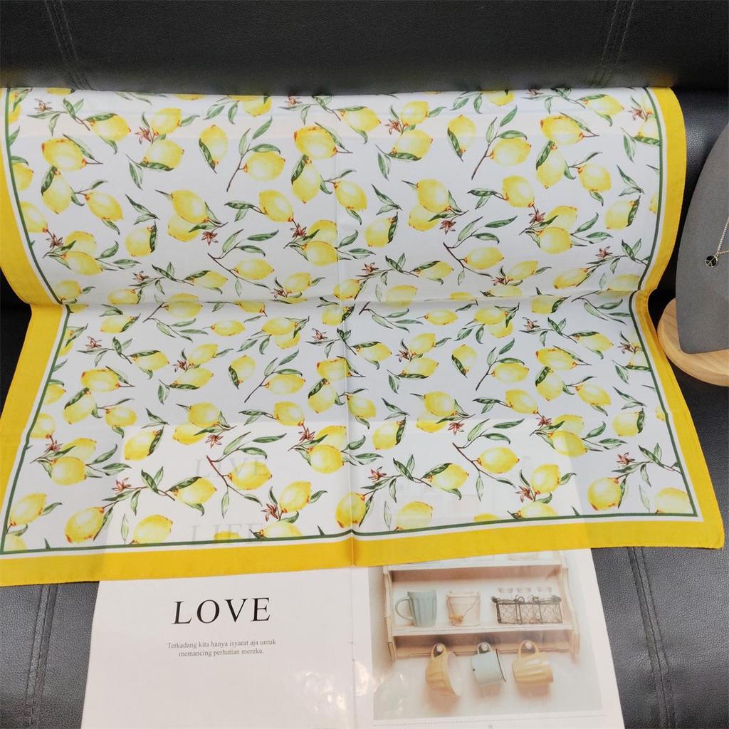 Spring/Summer Lemon Print Literary 70 Square Scarf - Elegant, Age-Reducing Women's Neck and Shawl Accessory