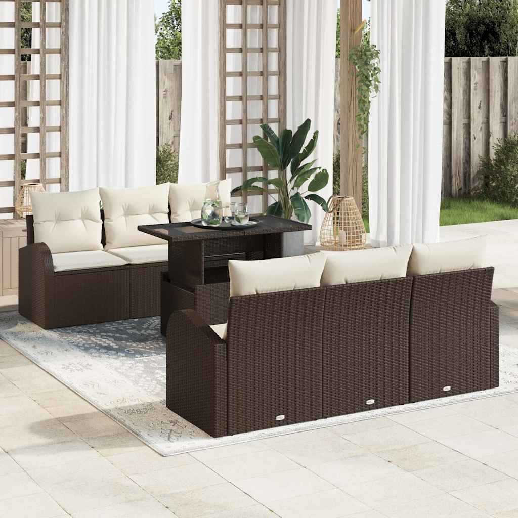 7 Piece Brown Garden Sofa Set with Cushions