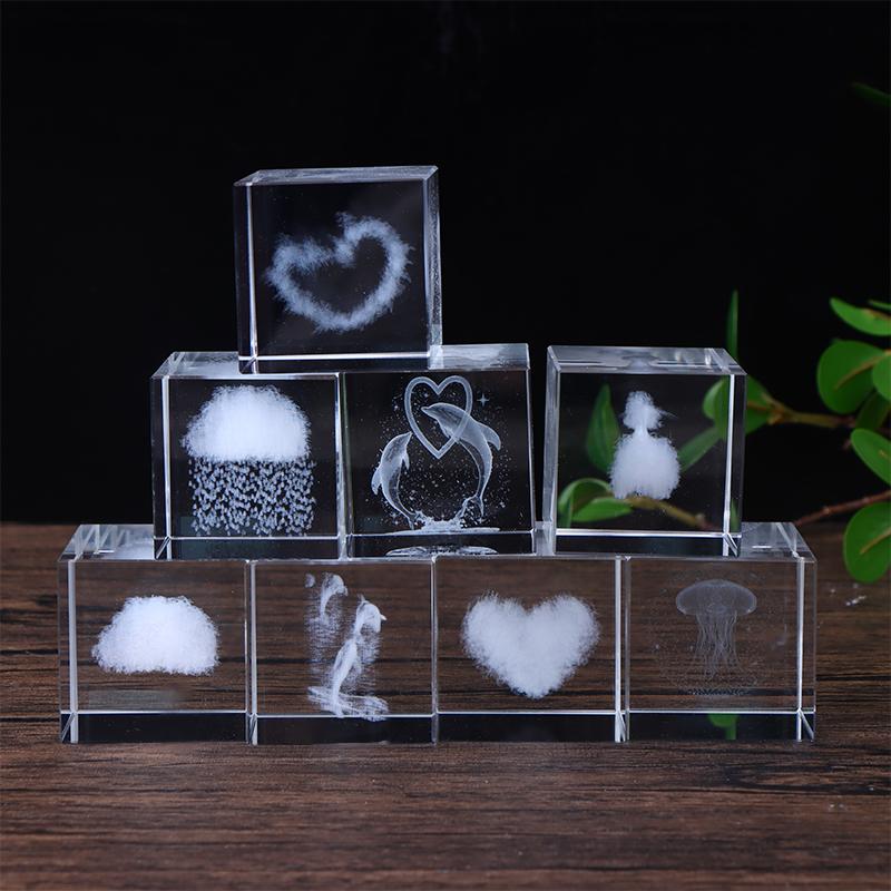 4cm Crystal Art Cube Paperweight - 3D Inner Carving Moon/Heart Galaxy Float Suspension Decor,Desktop Ornament Gift for Women/Men