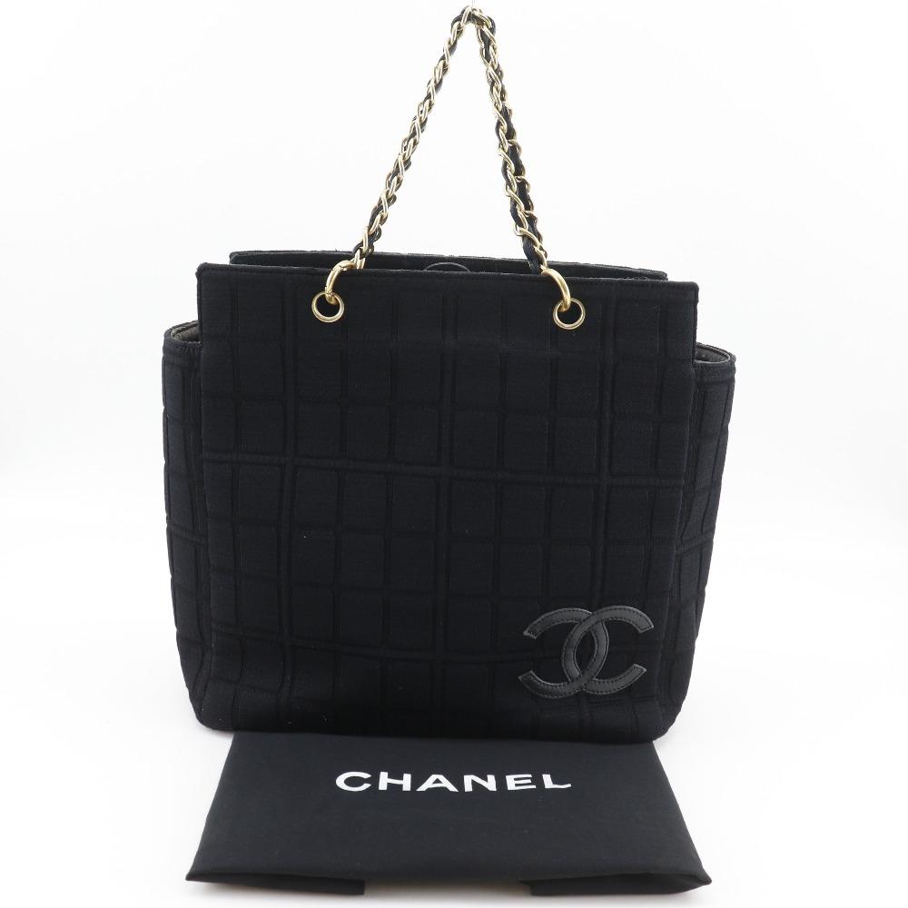 Chanel Borsa a tracolla tote Borsa tote Barra di cioccolato Marchio COCO nero Jersey Donna Usato