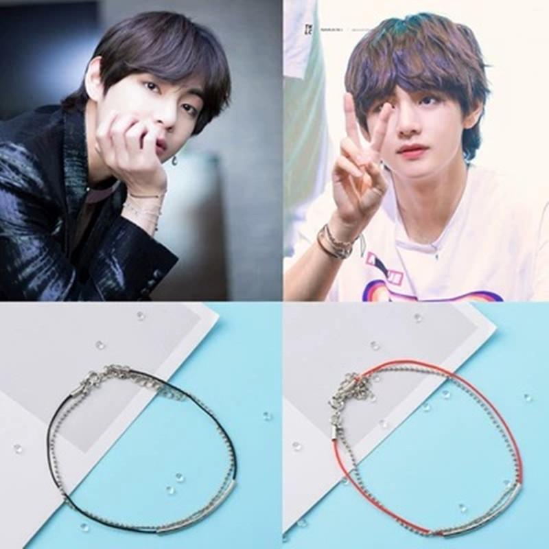 BTS V Kim Taehyung Layered Red String and Chain Bracelet Couple Metal Cord Beaded Wristband Kpop Idol Fan Merchandise Jewelry Gift for Women Men ARMY