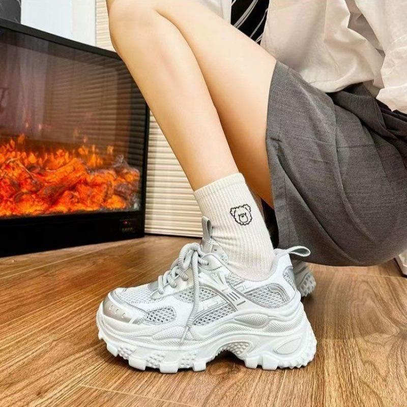 Sneakers Internet Celebrities with the Same Platform Dad Shoes Women's 2025 Autumn New Lace-up Casual Shoes Single Shoes Increase 6cm