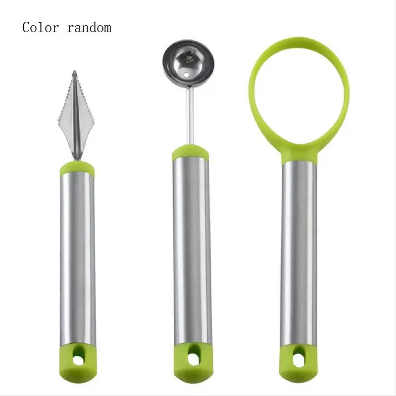 3Pcs/set Stainless Steel Fruit Tool Set Watermelon Ball Scoop Apple Corer Remover Fruit Carving Knife Fruit Pulp Separator Tools