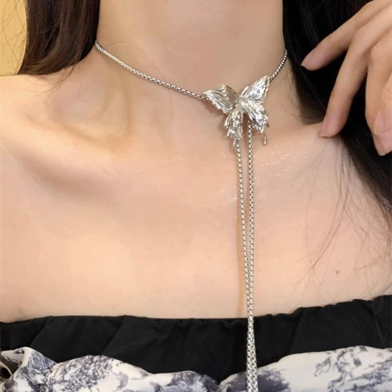 Butterfly Pull Necklace Female Niche Versatile Temperament Advanced Sense Collarbone Chain Autumn and Winter Waist Chain Multi-functional Chain