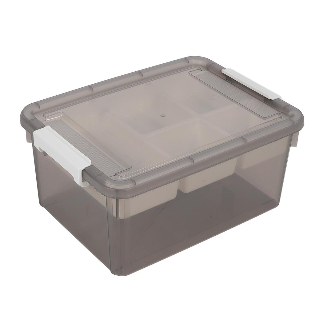 16L Plastic Storage Box Sturdy PP Clear Latching Box with Removable Tray for Toys Organization