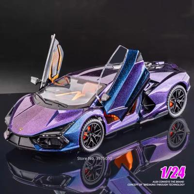 1/24 Nuovo modello di auto sportiva Revuelto in lega pressofusa, le porte possono essere aperte e sollevate, ala posteriore, suono, luce, collezione di veicoli, regalo per bambini