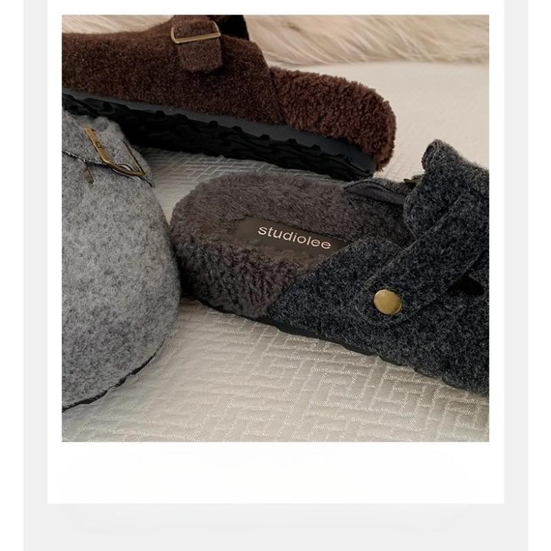 Fleece Insole Height-increasing Shoes for Women, Thick-soled Shoes, Half Slippers, Single Shoes