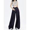 Spring and Autumn American Dark Blue Jeans Women's New Small High Waist and Thin Straight Loose Wide-leg Pants