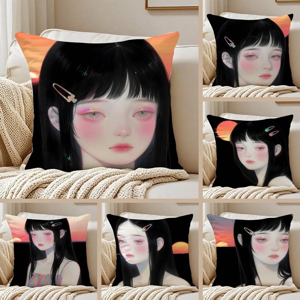 M-Manga G-Girl Pillow Case Anti-dustmite Pillowcase Invisible Zipper Silky Short Plush Sofa Cushion Cover