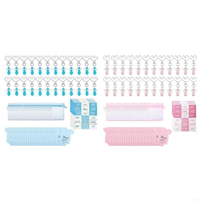 24 Stycken Änglalika Kristallhänge Nyckelringar med Tackkort för Fester X3UC