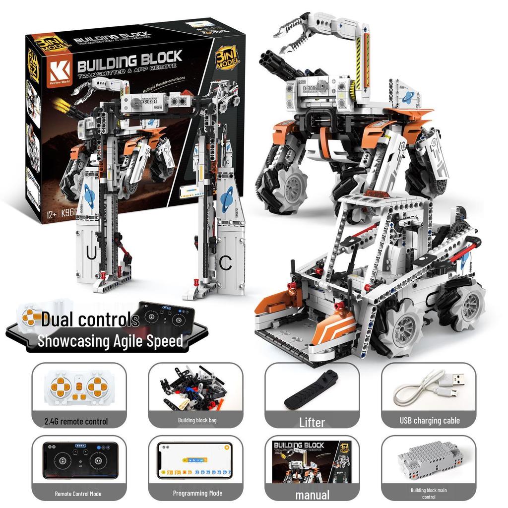 2-in-1 Programmable Robot Toy: Remote Control & Assembly Building Blocks - Smart Mechanical Dog