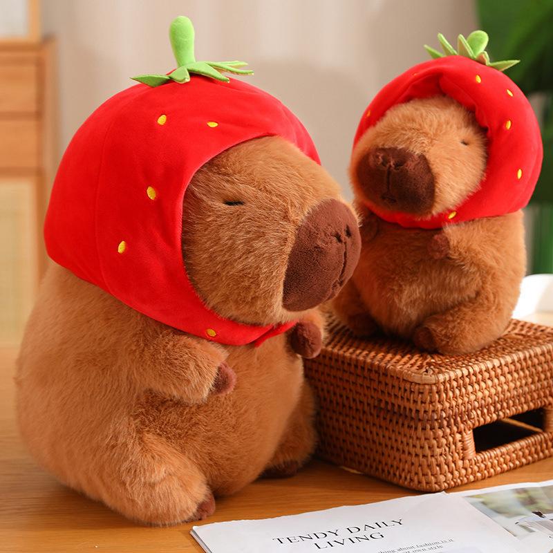Popular strawberry hat kapibara doll cute capybara pendant plush toy doll
