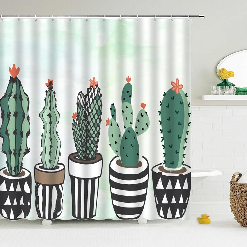 Cactus Shower Curtains Waterproof Polyester Fabric Shower Curtains Tropical Plants Bathroom Screen Curtain Home Decor 180X180cm