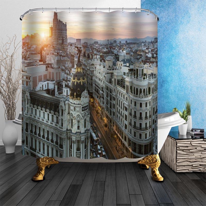 

Nice Madrid Landscape Shower Curtains For Bathroom Curtain Decor 180x180cm Waterproof Mildew Proof Fabric Shower Curtain 36x72inch 90x180cm