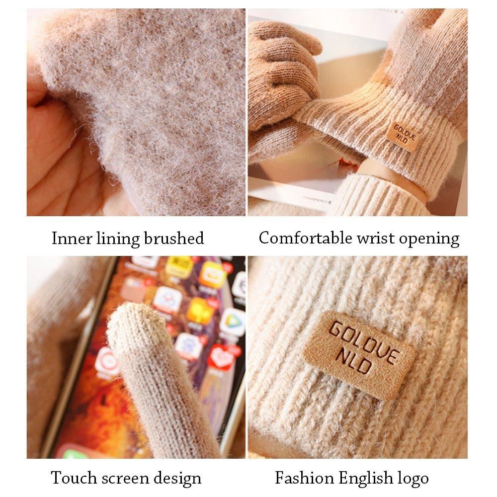 Thicken Touch Screen Mittens Plus Velvet Knitted Gloves Outdoors   Men Women