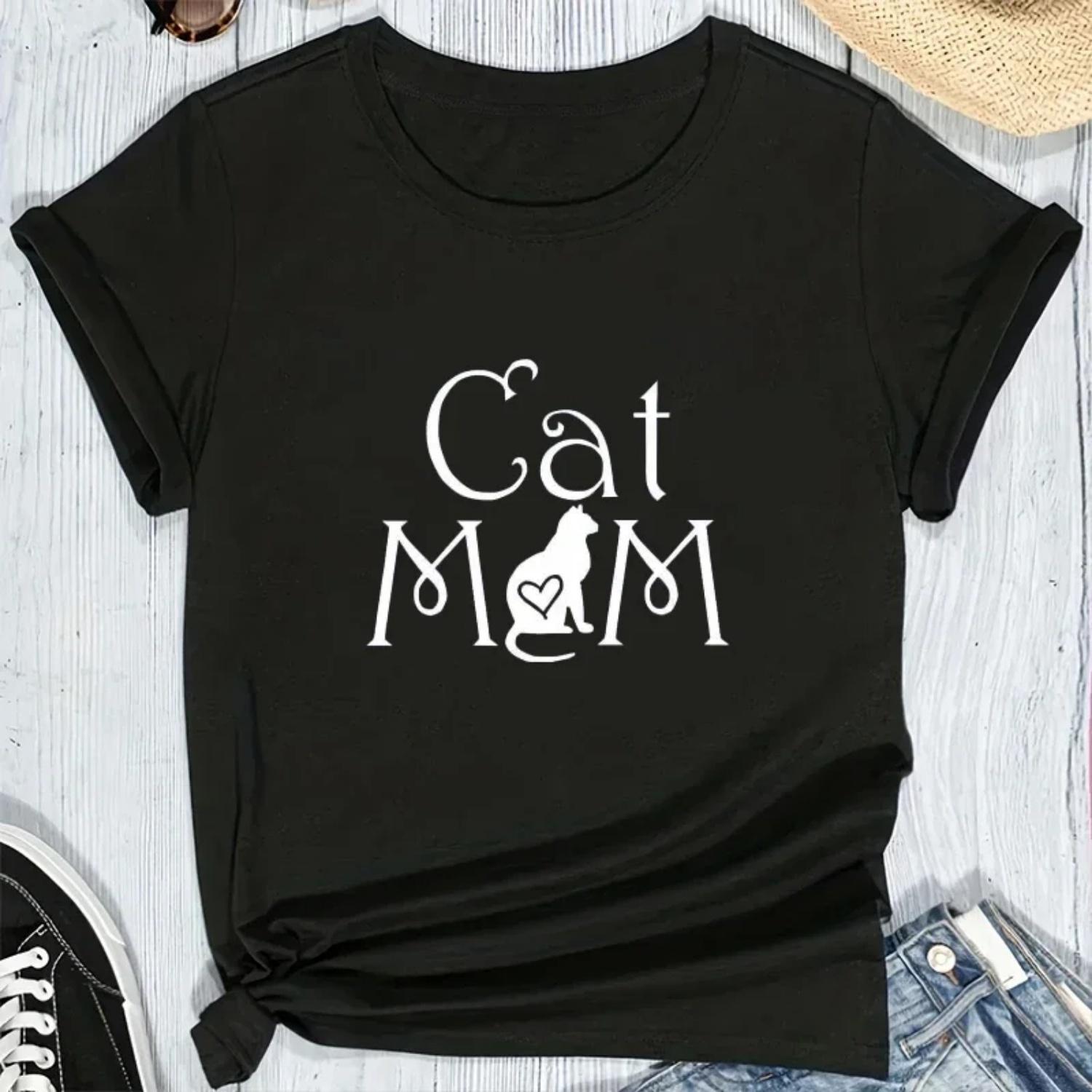 

Cute Love Heart Cat Print Women T-shirt Casual Short Sleeve T Shirt 2025 Summer Clothing Tee Cartoon Streetwear Y2k Clothes Tops S чёрный