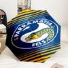 Parramatta Eels Team Crest Automatic Folding Umbrella - 8-Rib Travel Umbrella with Auto Portable Case, Ideal Gift for Birthdays