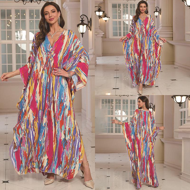 2025 European & American Cotton Print Beach Dress: Women's Loose Long Robe Cover-up with Sun Protection