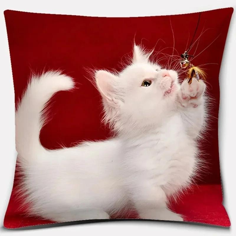 Cat Print Home Decoration Pillowcase Cute Cat Decorative Pillowcase Living Room Sofa Office Seat Cushion Cover