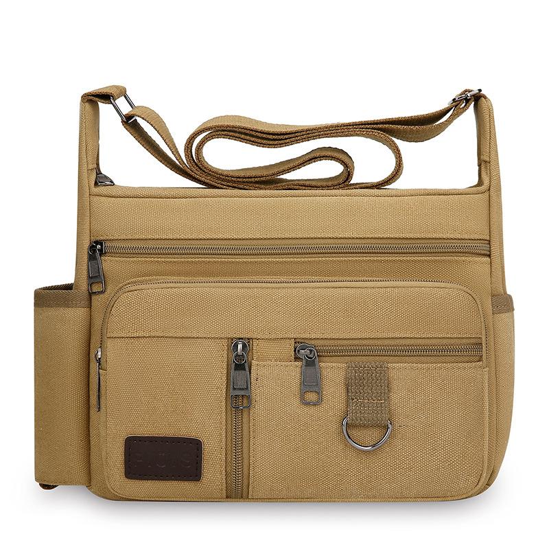 Men's New Large Capacity Crossbody Bag Multi Functional Water Cup Commuting Shoulder Bag Casual Travel Canvas Bag