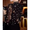 Fashion polka dot printed stand-up collar shirt women's spring and summer new loose meat covering long sleeves foreign style mother clothing thin top