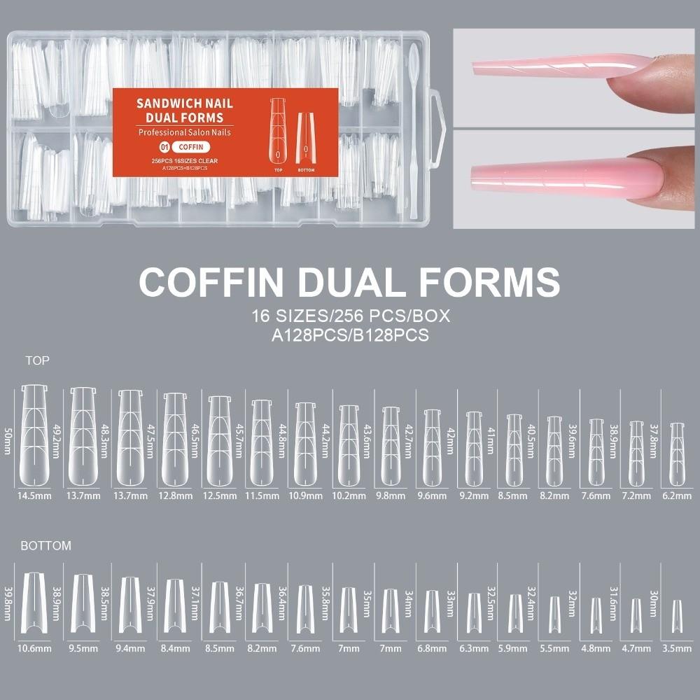 256Pcs/Box Transparent Nail Sandwich Dual Form DIY False Nails New Tips Nail Extension Form