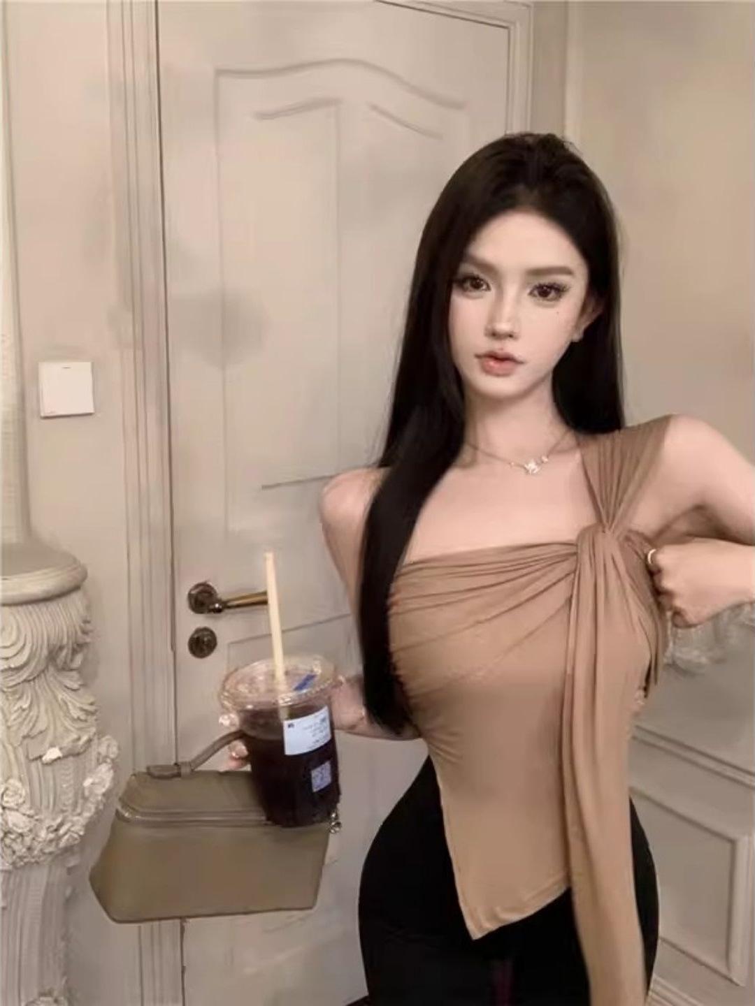 

Women s Off-the-Shoulder Ruched Camisole - Slim-Fit, Summer 2026, Spicy Girl Style Large хакі