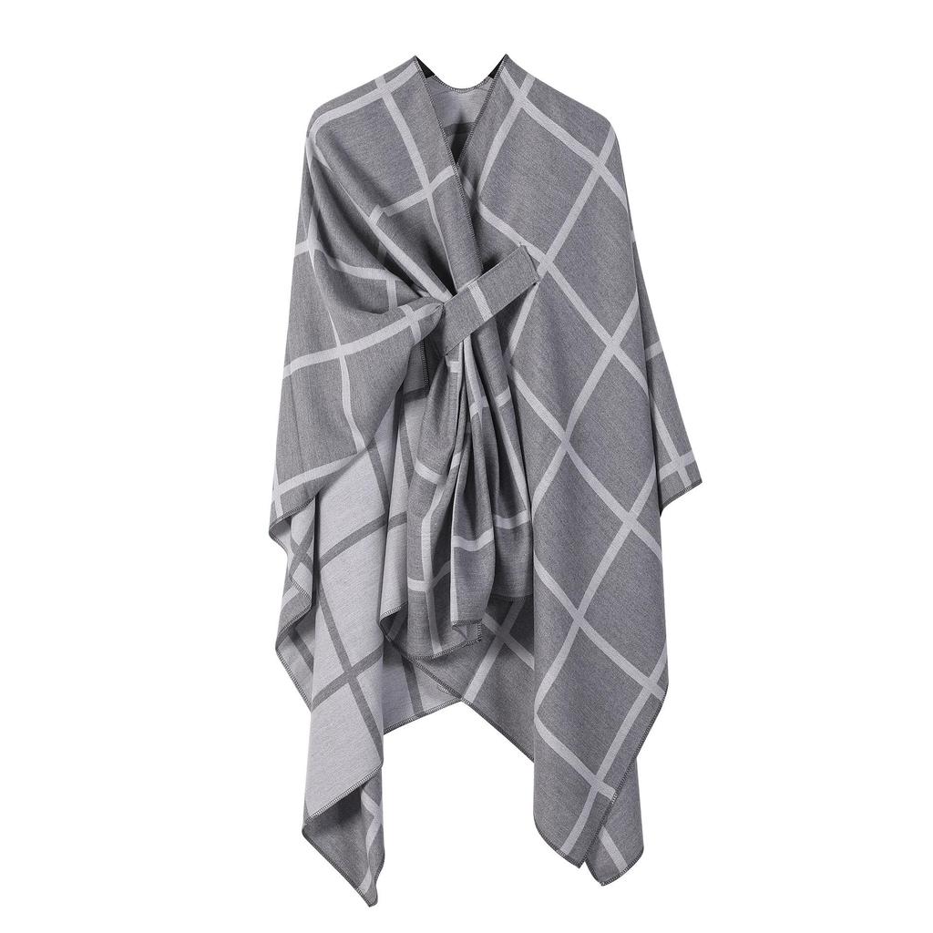 European & American Solid Color Imitation Cashmere Shawl Cape - Women's Autumn/Winter Warm Outerwear Scarf