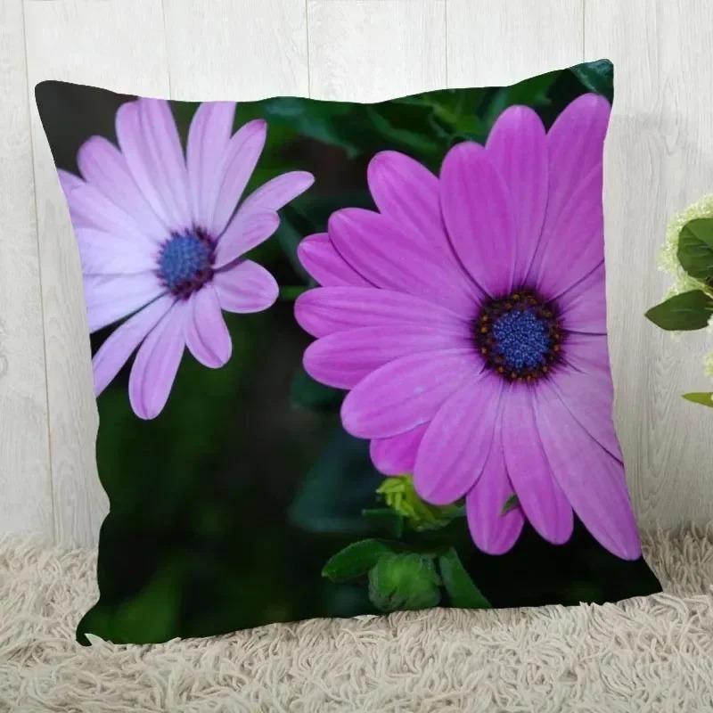 Purple Flower Pattern Decorative Pillowcase Car Sofa Square Cushion Pillowcase