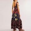 Damen Sommerkleider Fließendes, gesmoktes Maxikleid Ärmellos Binden Schulter Boho Kleider Blumen Strand Sommerkleider