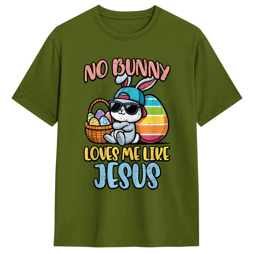 No Bunny Loves Me Like Jesus Easter TShirt Summer Cotton TShirts Unisexs Harajuku Design Tee Shirt ShortSleeve Vintage Top Tees